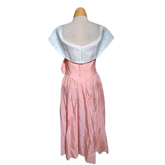 Vtg 1970s Alfred Angelo Peach Bow Accent Wrap Shoulder Formal Midi Dress Sz 6 - Picture 3 of 7